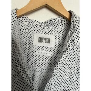 Grayson Shirt Size 4 Large Hearts Linen Button Down Woven White Navy Blue Long